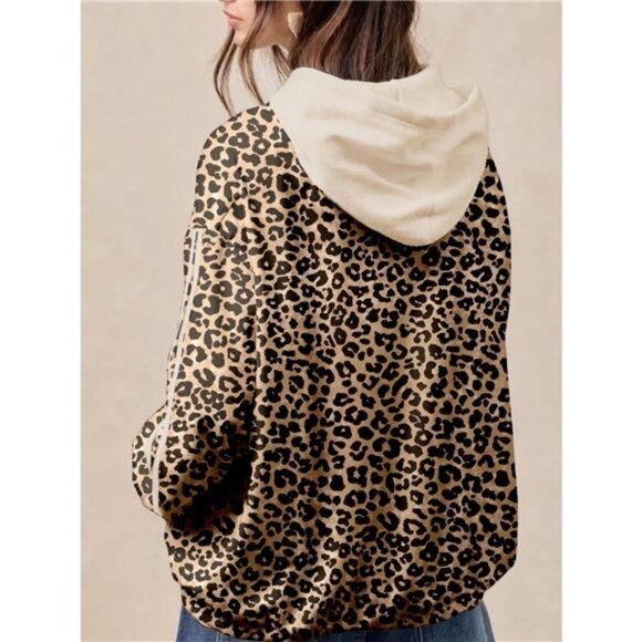 Leopard Print Long Sleeve Hoodie with Pocket - Picture 1 of 6